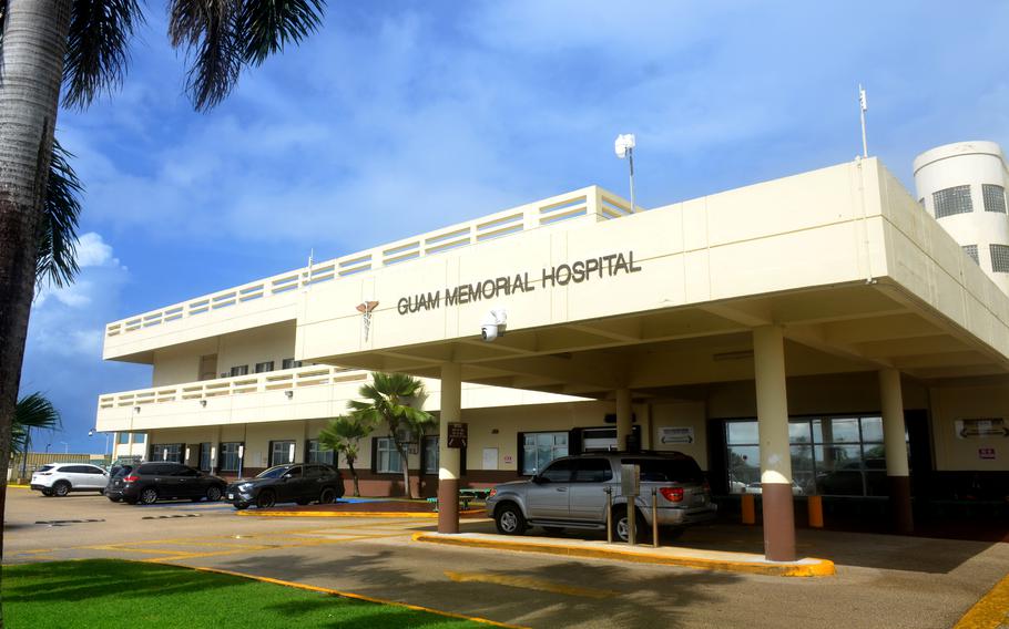 The exterior of Guam Memorial Hospital on a sunny day with blue skies. 