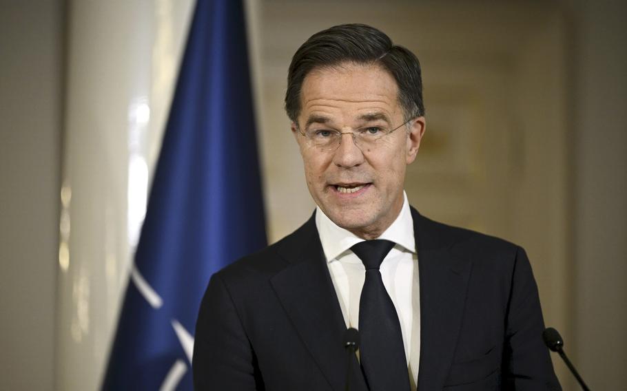 NATO Secretary-General Mark Rutte addresses the media during a news conference.