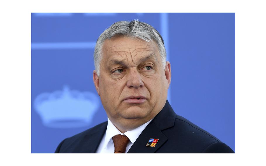 Hungarian President Viktor Orban arrives at a NATO summit in Madrid, Spain, on June 30, 2022. 