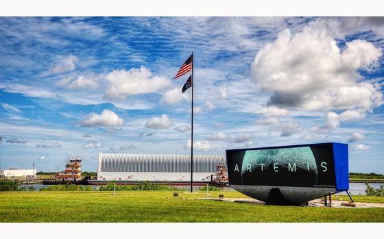 Tugboats bring in the Pegasus, which is carrying the Core Stage for NASA’s Space Launch System rocket, at the Kennedy Space Center Turn Basin on Tuesday, July 23, 2024. The Core Stage is for the Artemis II launch scheduled for next year. (Ricardo Ramirez Buxeda/Orlando Sentinel/TNS)