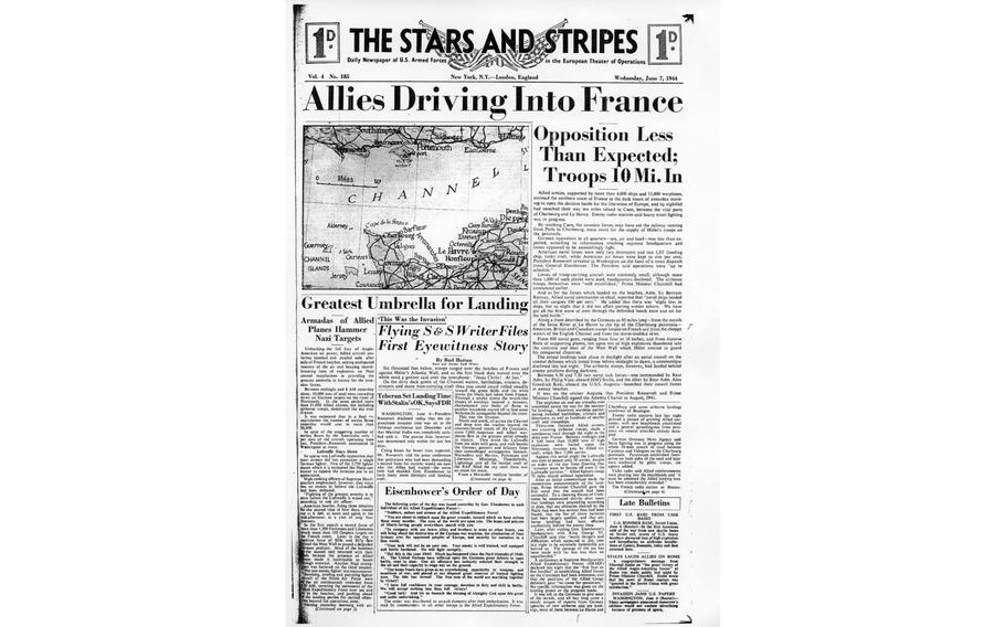The Stars and Stripes front page for June 7, 1944.