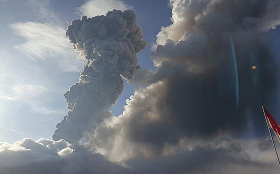 Mount Lewotobi Laki-Laki spews volcanic materials during an eruption, in East Flores, Indonesia, Thursday, Nov, 7, 2024. (AP Photo)