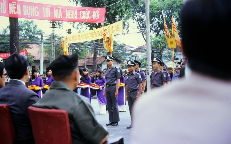 Hoang Ly, standing in the front row, left, at a police awards ceremony in Vietnam in early 1975. 