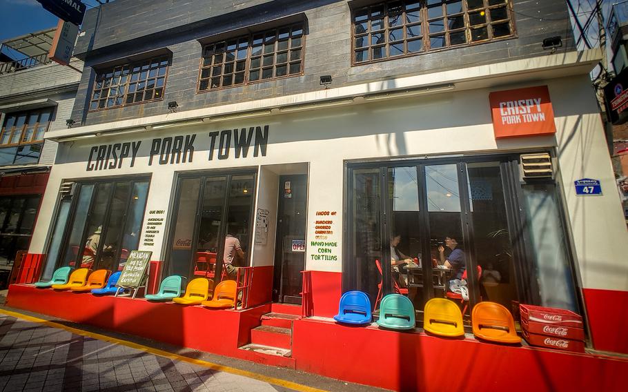 You won't be disappointed by any of the creations at Crispy Pork Town, a taqueria in Seoul, South Korea.