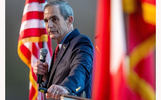 Lee Ellis spoke about his experience as a Vietnam War POW at a Gainesville Kiwanis Club meeting on June 20.  (Steve Schaefer/steve.schaefer@ajc.com)