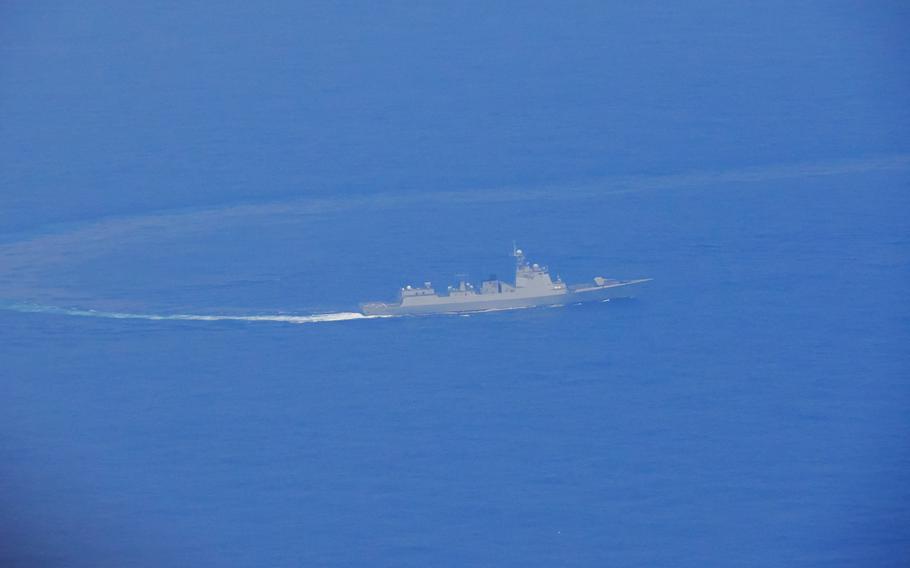 A Chinese warship is pictured while navigating at an undisclosed location in waters around Taiwan in this image taken on May 23, 2024, released on May 24, 2024. 