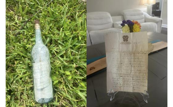 A message in a bottle turned up in Florida in the aftermath of Hurricane Debby. The note was handwritten under the letterhead “United States Navy, Amphibious Training Base, Little Creek, Virginia.” The date on the letter: “3/4/1945.”