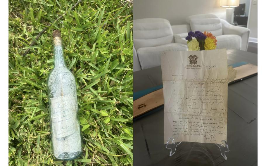 A message in a bottle turned up in Florida in the aftermath of Hurricane Debby. The note was handwritten under the letterhead “United States Navy, Amphibious Training Base, Little Creek, Virginia.” The date on the letter: “3/4/1945.”