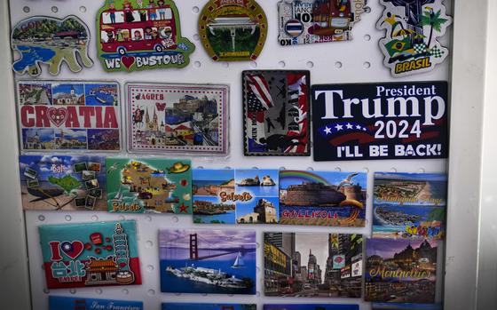 A fridge magnet that reads "President Donald Trump 2024" is displayed at a store at the Yiwu wholesale market in Yiwu, east China's Zhejiang province, Nov. 8, 2024. (AP Photo/Andy Wong)