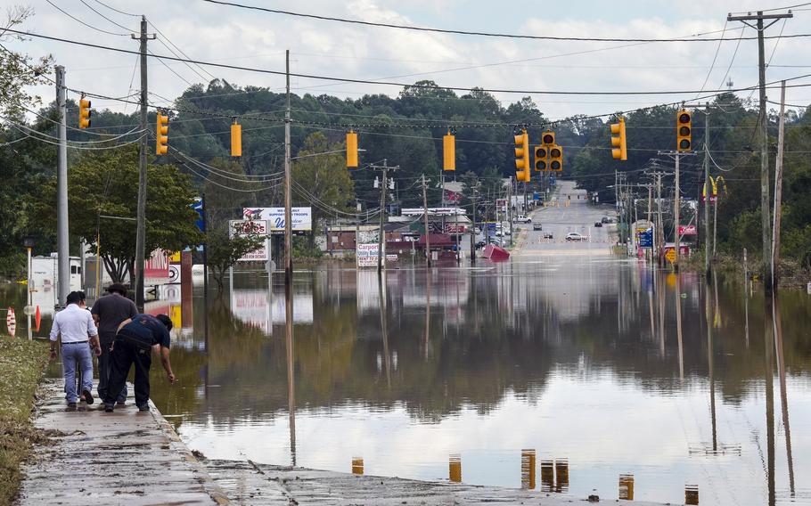 A flooded road in Morganton, N.C.