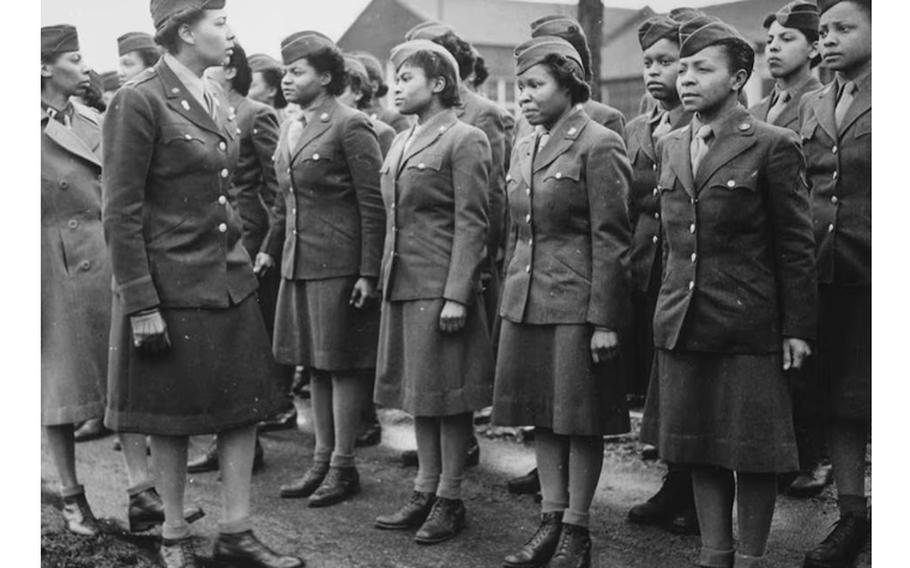 An inspection of the 6888th Central Postal Directory Battalion in Birmingham, England, in 1945. 
