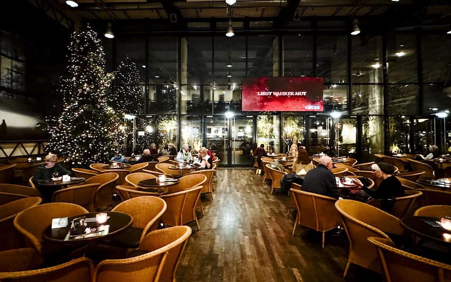 A space for eating and drinking at a movie theater complex in Nuremberg,