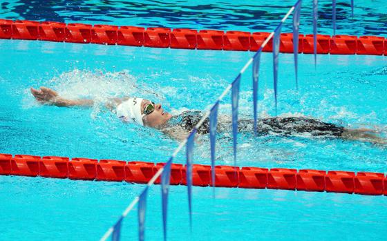 Army Sgt. 1st Class Elizabeth Marks competes in the 200-meter individual medley during the Paralympics at Tokyo Aquatics Centre, Aug. 26, 2021. The gold medalist will be competing again in Paris.