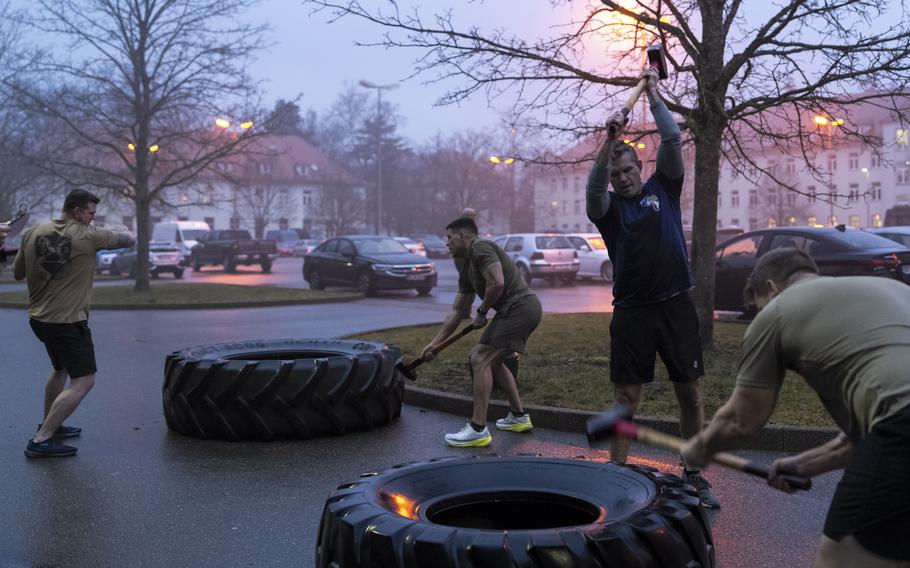 Secretary of Defense Pete Hegseth participates in a morning PT session hosted by troops