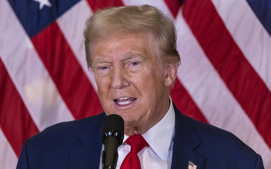 President Donald Trump speaks during a news conference.