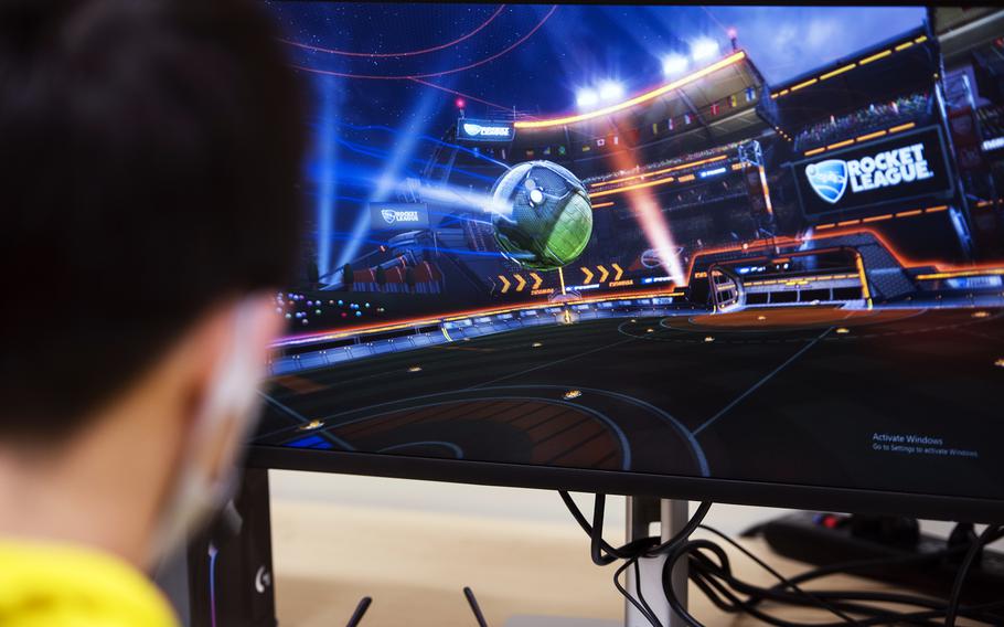 Erin Eliason, 15, practices Rocket League for the varsity esports team at Matthew C. Perry High School on Marine Corps Air Station Iwakuni, Japan, Nov. 23, 2022.