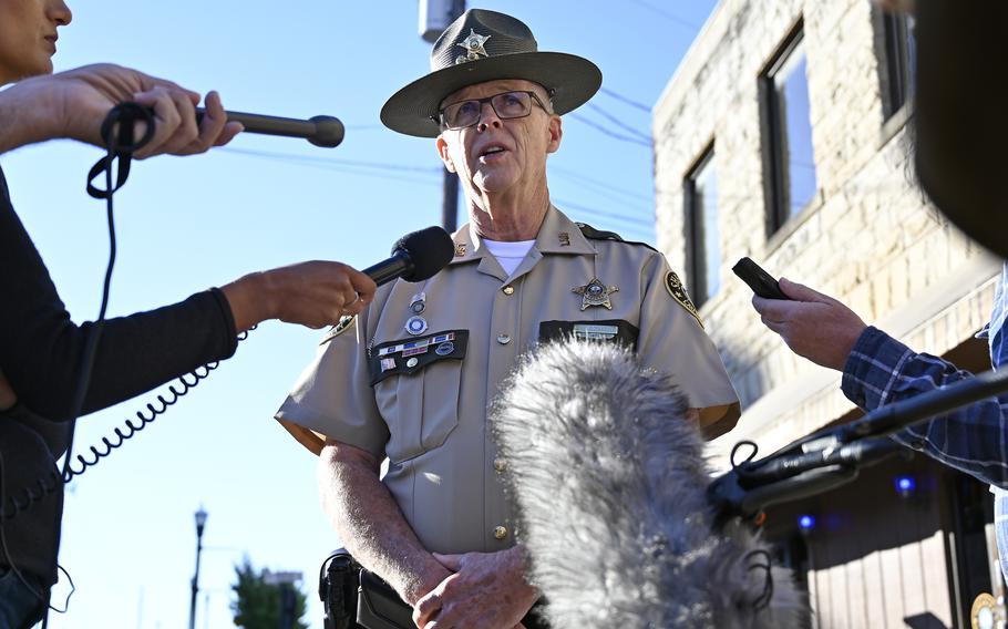 Laurel County Sheriff’s Deputy Gilbert Acciardo speaks to the media