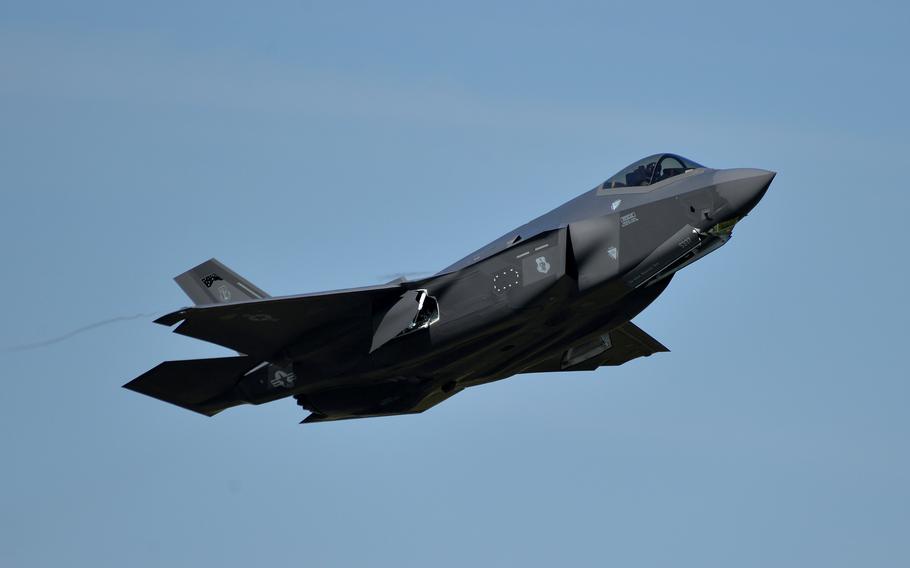 An F-35 Lightning II from the Vermont Air National Guard takes off from Spangdahlem Air Base, Germany in June 2023. Lockheed Martin said during an earnings call Jan. 23, 2024, that delivery of the latest iteration of the fifth-generation fighter has been pushed back to later this year.