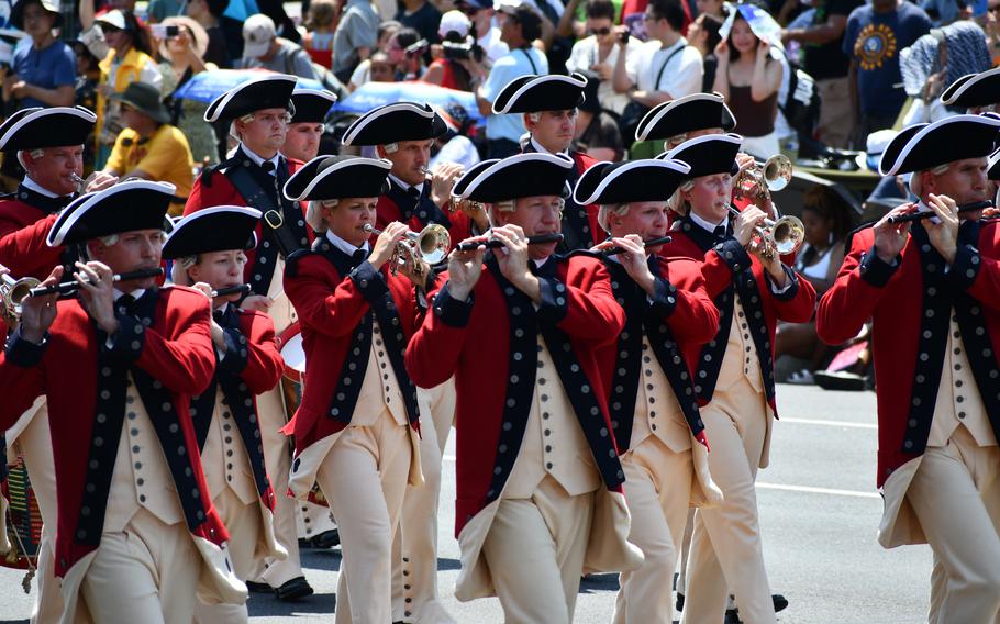 The Old Guard Fife and Drum Corps march and play in Washington, D.C.’s Independence Day parade on July 4, 2024.