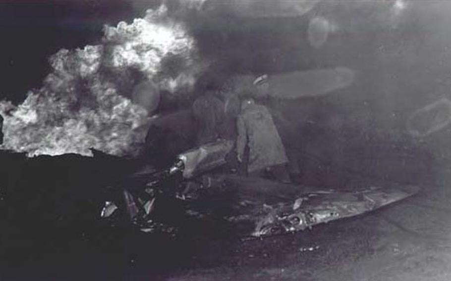 First responders arrive on the scene following a B-29 Superfortress crash on Aug. 5, 1950, at Fairfield-Suisun Air Force Base (now Travis Air Force Base) in California.