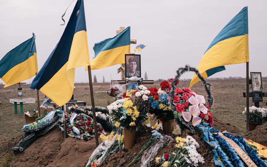 The grave of a soldier in Makiv. 