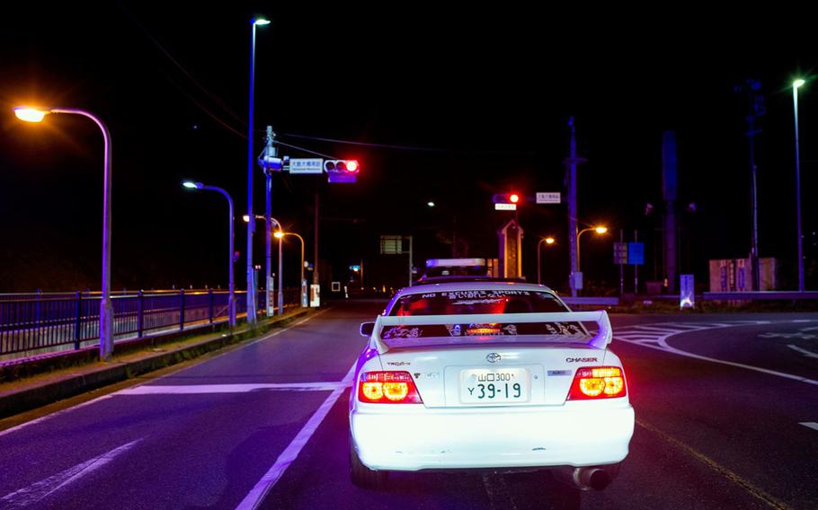 Marine Corps Lance Cpl. Daniel Ditto drives his Toyota Chaser TRD on Suo-Oshima Island, Japan, April 8, 2023.