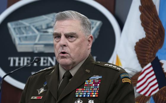 FILE - Chairman of the Joint Chiefs of Staff Gen. Mark Milley speaks ...