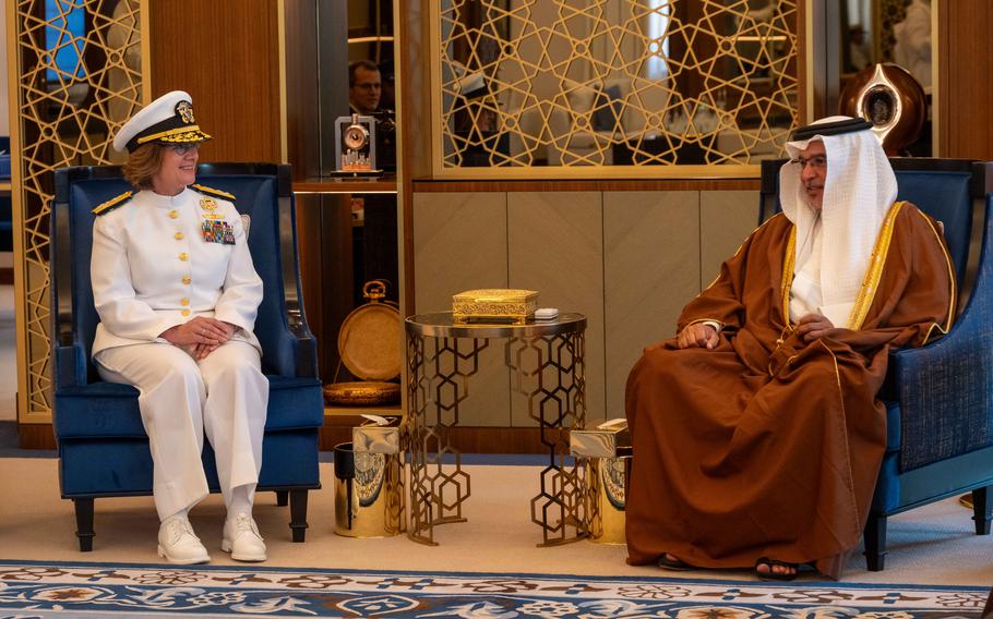 Chief of Naval Operations Adm. Lisa Franchetti meets with Bahrain’s Crown Prince and Prime Minister Salman bin Hamad Al Khalifa, June 4, 2024. During the visit, Franchetti applauded Bahrain for leadership in the region and for hosting U.S. Navy’s 5th Fleet. 