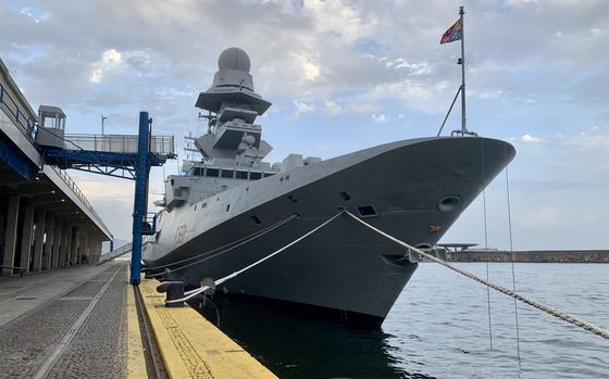 The Italian frigate ITS Virginio Fasan moored in the Port of Naples on ...