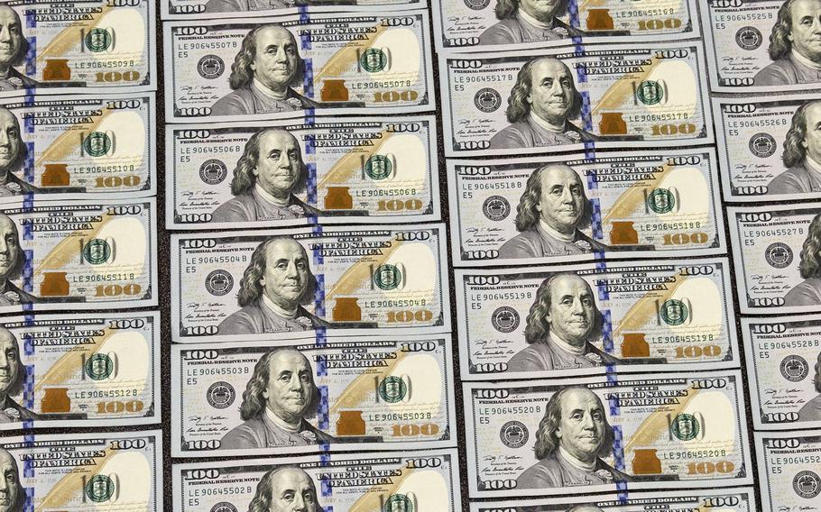 U.S. currency in one hundred dollar denominations