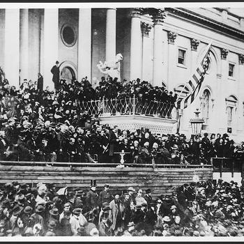 A photo captures Lincoln’s second inauguration at the Capitol.