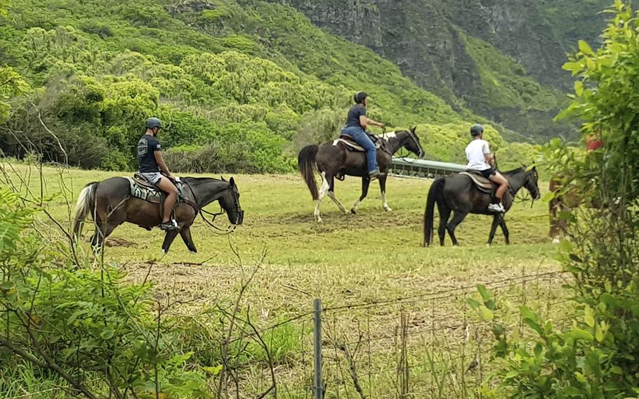 Horseback riding is one activity of several offered at Kua Loa Ranch on Oahu, Hawaii. 