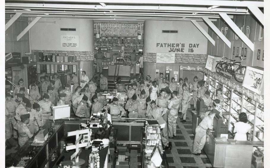 Soldiers crowd the Post Exchange in a building that now houses the U.S. Army Basic Combat Training Museum.