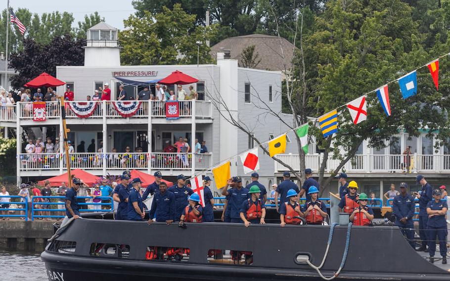 USCGC Morro Bay (WTGB-106) out of Cleveland during the U.S. Coast Guard parade of ships in Grand Haven, Mich., on Monday, July 29, 2024. 