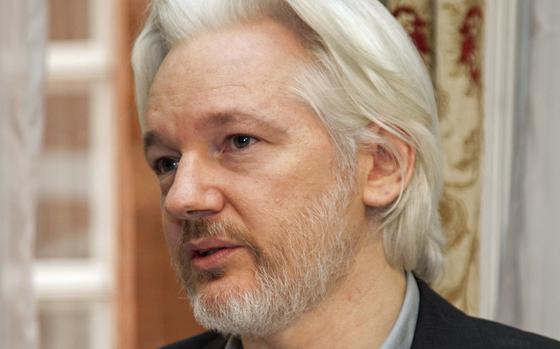 Julian Assange speaks in London on Aug. 18, 2014.