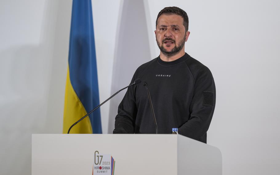 Ukrainian President Volodymyr Zelenskyy speaks during a press conference, following the conclusion of the G7 Summit Leaders' Meeting. Zelenskyy invited Donald Trump to his country for a lesson on wartime diplomacy.