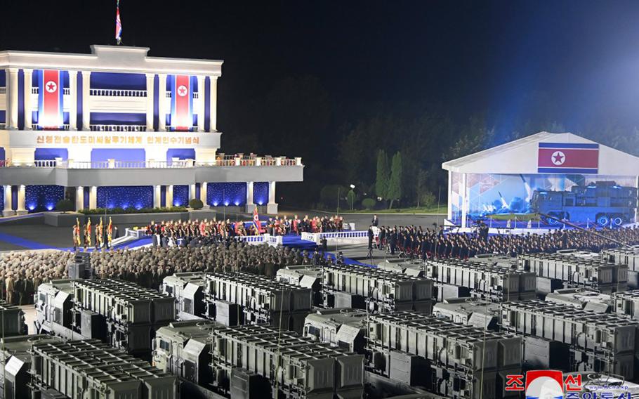 North Korea unveils 250 new missile launchers in this photo release Monday, Aug. 5, 2024, by the state-run Korean Central News Agency