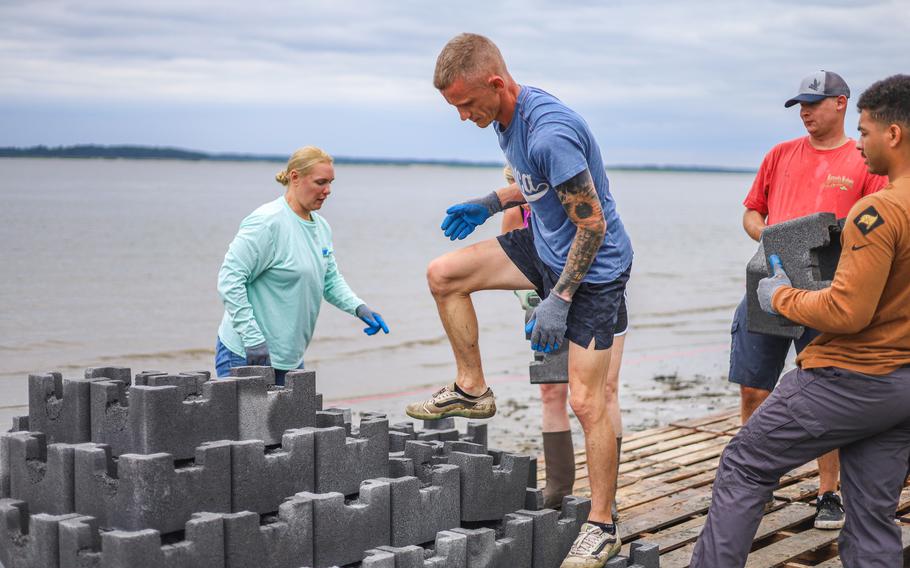 Tri-Command and The Nature Conservancy South Carolina came together to build oyster castles on Laurel Bay, to provide natural habitats for wildlife and fight shoreline erosion. 