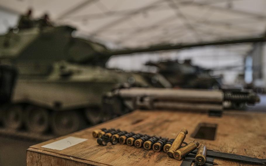 Shells for an MG3 machine gun in the maintenance and training hall at the Klietz military training range, Germany, on June 13, 2024.