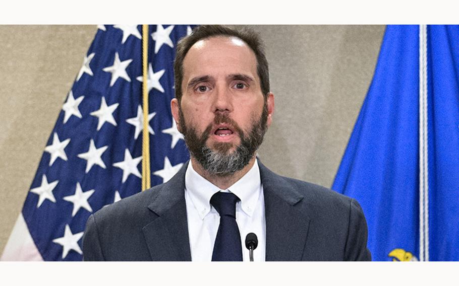 Special Counsel Jack Smith speaks to the press at the U.S. Department of Justice in Washington, D.C., on June 9, 2023, announcing the unsealing of the indictment against former U.S. President Donald Trump. 