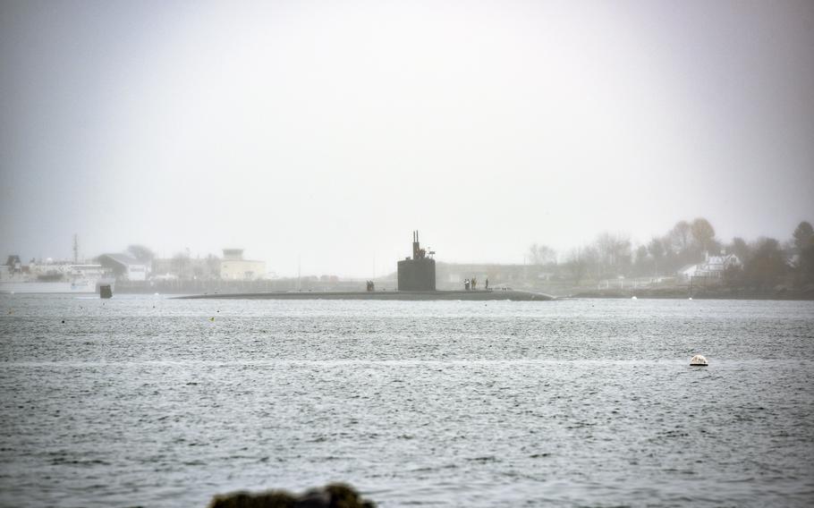 The USS Hampton arrives at Portsmouth Naval Shipyard