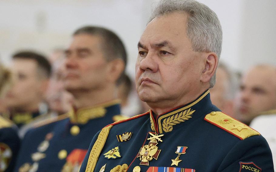 Russian Defence Minister Sergei Shoigu attends a meeting with graduates of higher military schools at the Kremlin in Moscow on June 21, 2023.