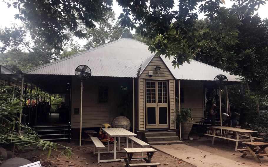 Eva’s Cafe operates from a building that served as the chapel at the former HMAS Melville naval base and survived Darwin, Australia’s bombing by Japanese aircraft in February 1942. 