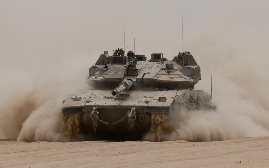 An Israeli army tank rolls along Israel’s southern border with the Gaza Strip on May 28, 2024, amid the ongoing conflict between Israel and the militant group Hamas. 