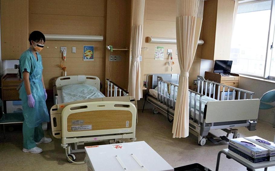 Beds for coronavirus patients are seen at a hospital in Shizuoka City, Japan. 