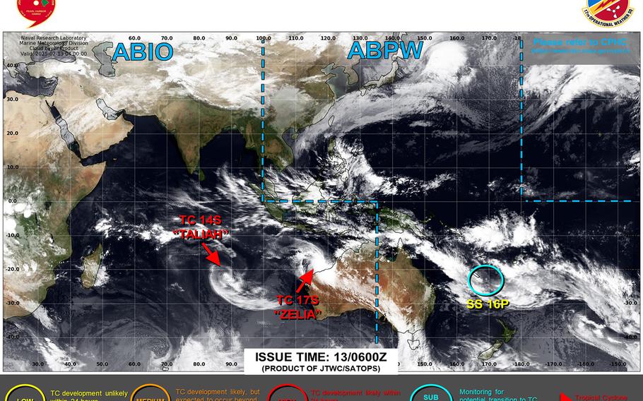 Zelia bears down on northwestern Australia coast, could become first Category 5-equivalent system in southern Pacific this season.