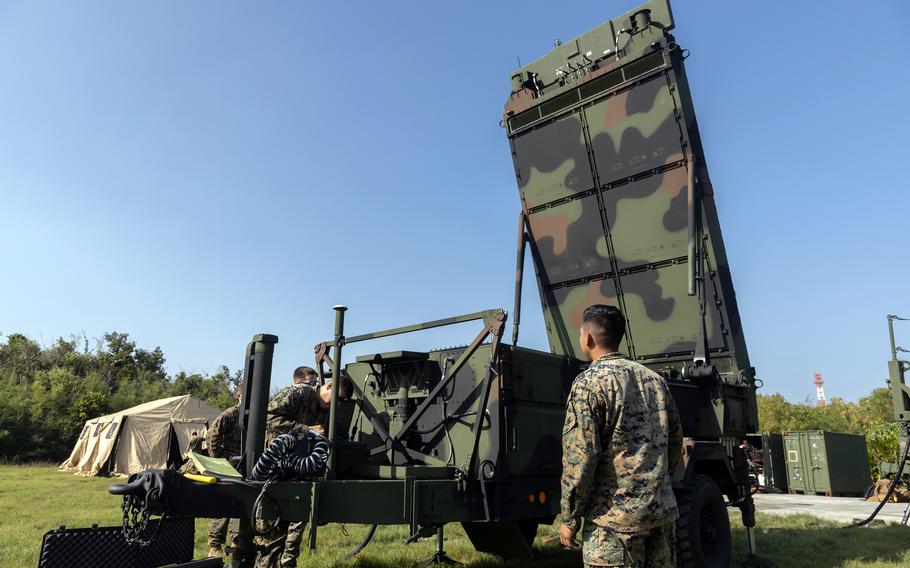 Marine Corps aviation radar technicians prepare the AN/TPS-80 Ground/Air Task Oriented Radar for training at Naval Base White Beach, Okinawa, Dec. 7, 2023. 