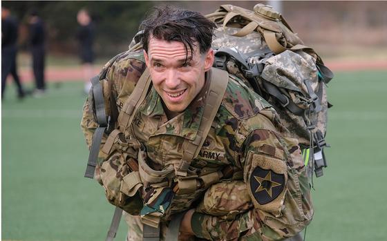 Then-Warrant Officer James Benecke competes in a Best Warrior Competition in April 2019 at Camp Casey, South Korea.