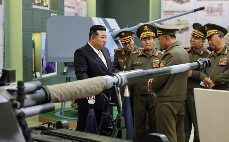 North Korean leader Kim Jong Un visits the Academy of Defense Sciences in Pyongyang, May 28, 2024, in this image from the state-run Korean Central News Agency.