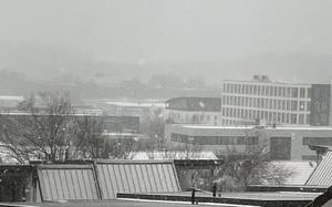 Snow falls over Kaiserslautern on Jan. 15, 2024. 